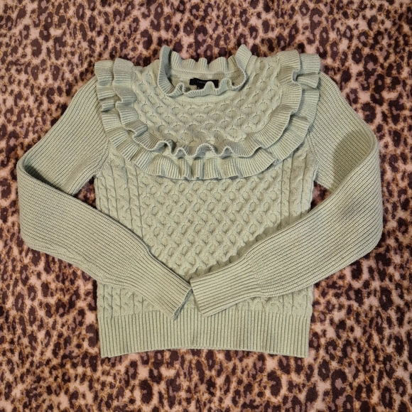 Women's Green Ruffle Honeycomb Knit Sweater S - Picture 4 of 11